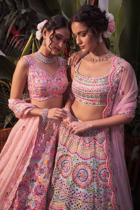 Buy Aneesh Agarwaal Blue Organza, Net Foil , Mirror Square Embroidered Bridal Lehenga Set Online at Aza Fashions Buy_Aneesh Agarwaal_Blue Organza, Net Foil , Mirror Square Embroidered Bridal Lehenga Set _Online_at_Aza_Fashions