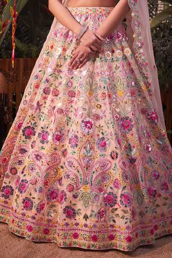 Shop_Aneesh Agarwaal_White Foil , Mirror V Neck Embroidered Bridal Lehenga Set _Online_at_Aza_Fashions