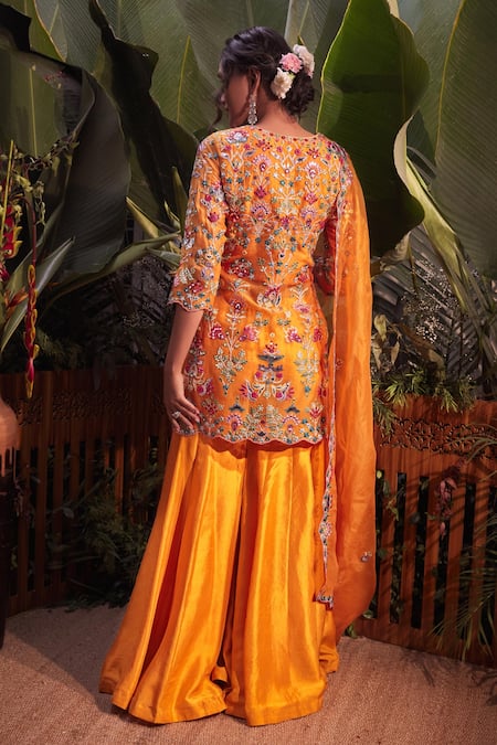 Shop Aneesh Agarwaal Yellow Silk, Organza Foil Work, Gota Patti, Mirror Applique Kurta Sharara Set at Aza Fashions Shop_Aneesh Agarwaal_Yellow Silk, Organza Foil Work, Gota Patti, Mirror Applique Kurta Sharara Set _at_Aza_Fashions