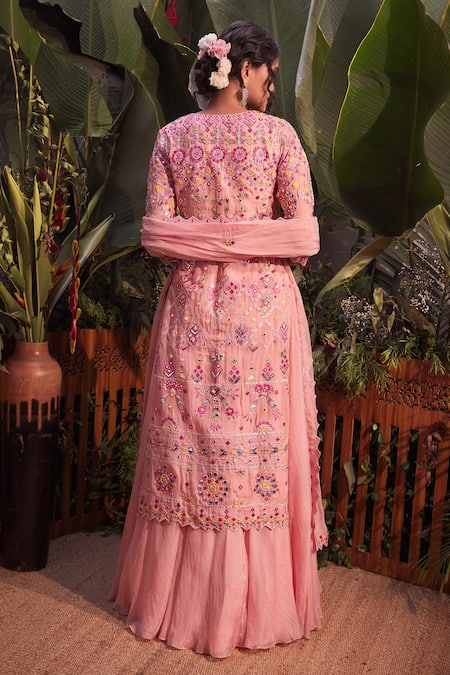 Shop Aneesh Agarwaal Pink Organza Foil , Gota Patti, Mirror Applique Kurta Lehenga Set at Aza Fashions Shop_Aneesh Agarwaal_Pink Organza Foil , Gota Patti, Mirror Applique Kurta Lehenga Set _at_Aza_Fashions