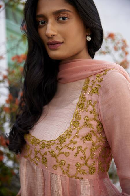 Label Nimbus Peach Anarkali Chanderi And Kota Inner Pants & Set at Aza Fashions Label Nimbus_Peach Anarkali Chanderi And Kota Inner Pants & Set _at_Aza_Fashions