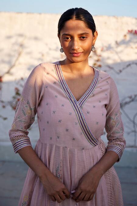 Label Nimbus Pink Kurta Chanderi And Silk Organza Inner Cotton Mul Pants Anarkali Set Online at Aza Fashions Label Nimbus_Pink Kurta Chanderi And Silk Organza Inner Cotton Mul Pants Anarkali Set_Online_at_Aza_Fashions