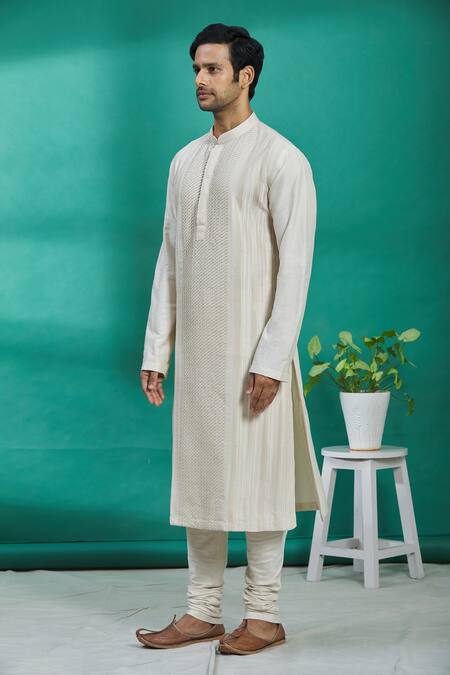 Kishore Ramani_White Silk Kurta Set _Online_at_Aza_Fashions