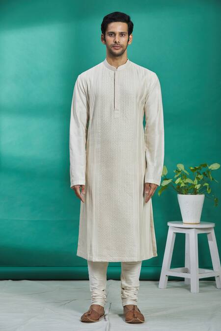 Buy_Kishore Ramani_White Silk Kurta Set _Online_at_Aza_Fashions