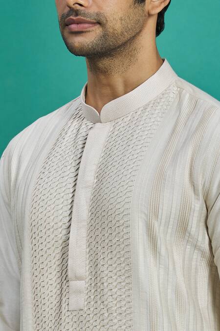 Kishore Ramani_White Silk Kurta Set _at_Aza_Fashions