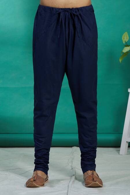 Shop_Kishore Ramani_Blue Silk Floral Embroidered Kurta Set _Online_at_Aza_Fashions