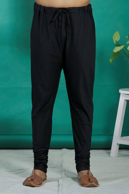 Shop_Kishore Ramani_Black Silk Floral Embroidered Kurta Set _Online_at_Aza_Fashions