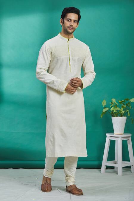 Kishore Ramani_White Silk Geometric Embroidered Kurta Set _Online_at_Aza_Fashions