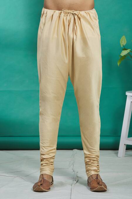 Shop_Kishore Ramani_Beige Silk Geometric Embroidered Kurta Set _Online_at_Aza_Fashions