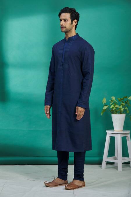 Kishore Ramani_Blue Silk Kurta Set _Online_at_Aza_Fashions