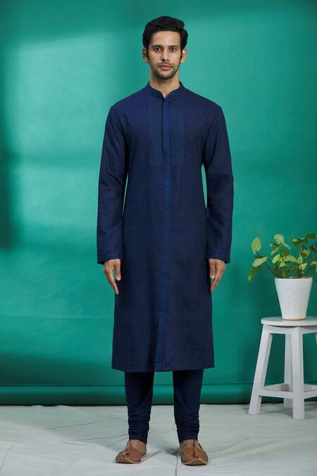 Buy_Kishore Ramani_Blue Silk Kurta Set _Online_at_Aza_Fashions