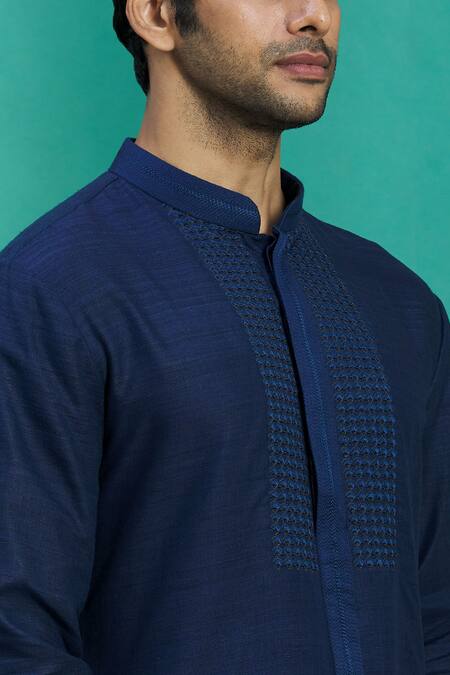 Kishore Ramani_Blue Silk Kurta Set _at_Aza_Fashions