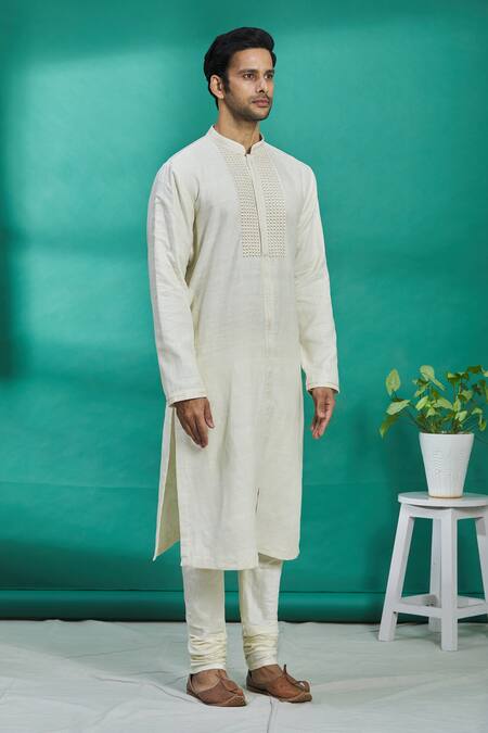 Kishore Ramani_White Silk Kurta Set _Online_at_Aza_Fashions