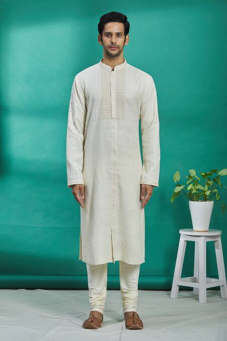 Buy_Kishore Ramani_White Silk Kurta Set _Online_at_Aza_Fashions