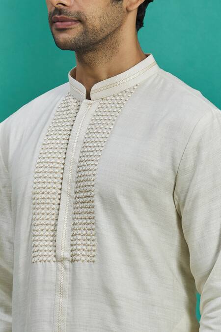 Kishore Ramani_White Silk Kurta Set _at_Aza_Fashions