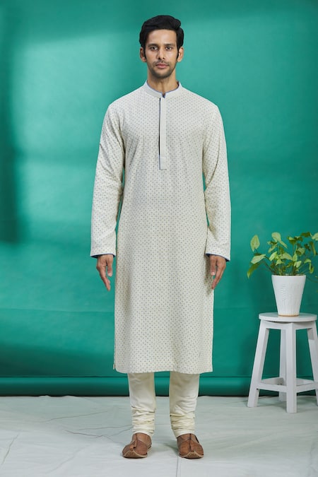 Buy Kishore Ramani White Silk Geometric Embroidered Kurta Set Online at Aza Fashions Buy_Kishore Ramani_White Silk Geometric Embroidered Kurta Set _Online_at_Aza_Fashions