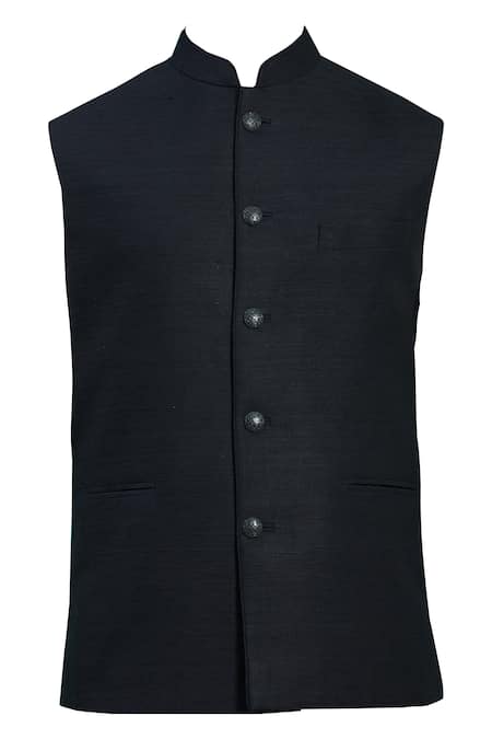 Buy Kishore Ramani Black Slub Silk Bundi Online at Aza Fashions Buy_Kishore Ramani_Black Slub Silk Bundi _Online_at_Aza_Fashions