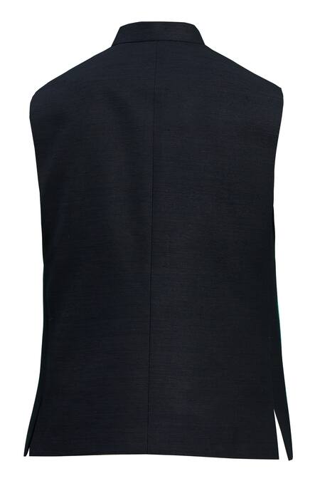 Shop Kishore Ramani Black Slub Silk Bundi Online at Aza Fashions Shop_Kishore Ramani_Black Slub Silk Bundi _Online_at_Aza_Fashions