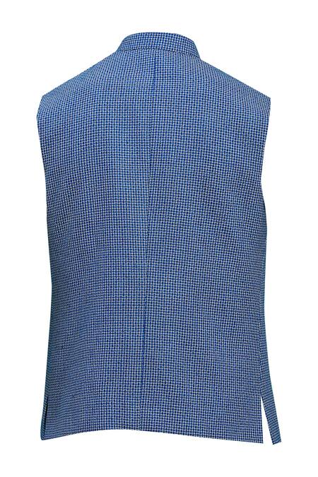 Shop_Kishore Ramani_Blue Silk Woven Bundi _Online_at_Aza_Fashions