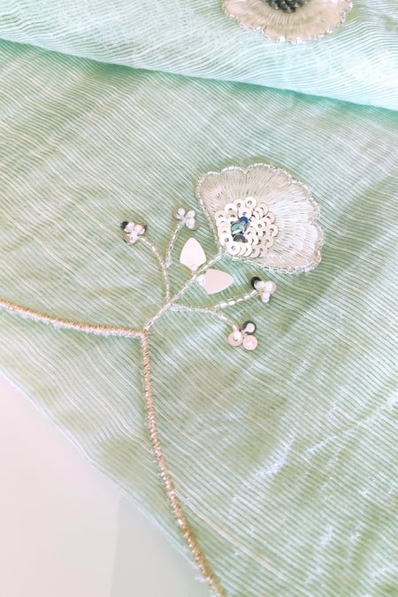 Shop_Anantaa By Roohi_Blue Silk Chanderi Sequins, Thread Work Embroidered Scallop Dupatta  _Online_at_Aza_Fashions