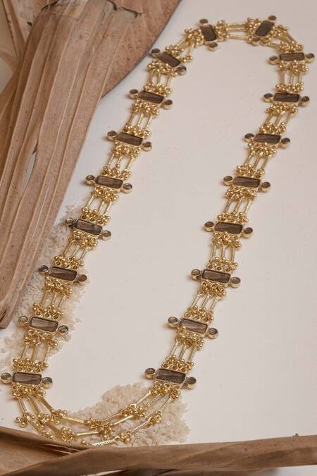 Shop House Of Tuhina Gold Plated Stone Embellished Long Necklace at Aza Fashions Shop_House Of Tuhina_Gold Plated Stone Embellished Long Necklace _at_Aza_Fashions