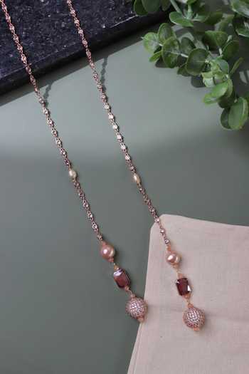 Curio Cottage_Gold Plated Semi Precious Stones Crystal String Scarf Necklace_Online_at_Aza_Fashions