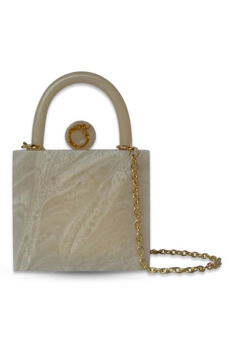 Oceana Clutches_White Resin Square Bag With Detachable Sling_Online_at_Aza_Fashions