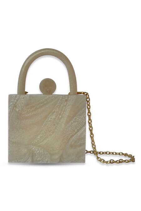 Buy_Oceana Clutches_White Resin Square Bag With Detachable Sling_Online_at_Aza_Fashions