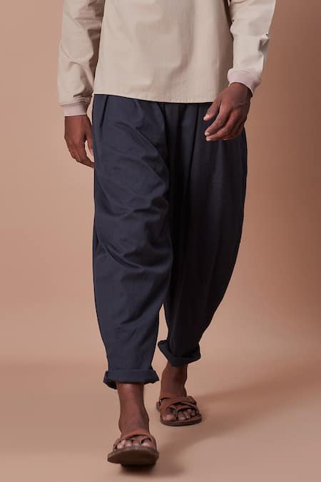 Buy Black Pure Cotton Pants - Men's Charcoal Pleated Balloon Pants by Mati  // Only Ethikal - Sustainable Brand.