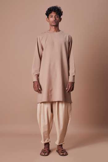Brown Handwoven Cotton Kurta 