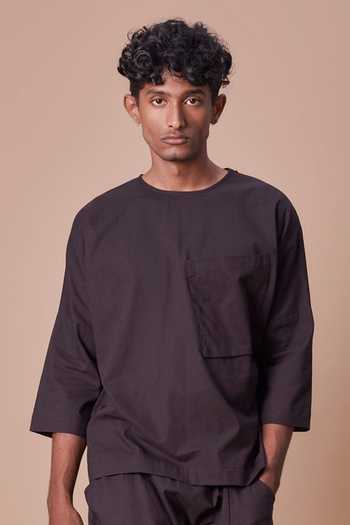 Shop_MATI_Black 100% Cotton Handwoven T-shirt_Online_at_Aza_Fashions