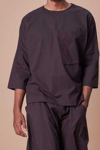 MATI_Black 100% Cotton Handwoven T-shirt_at_Aza_Fashions