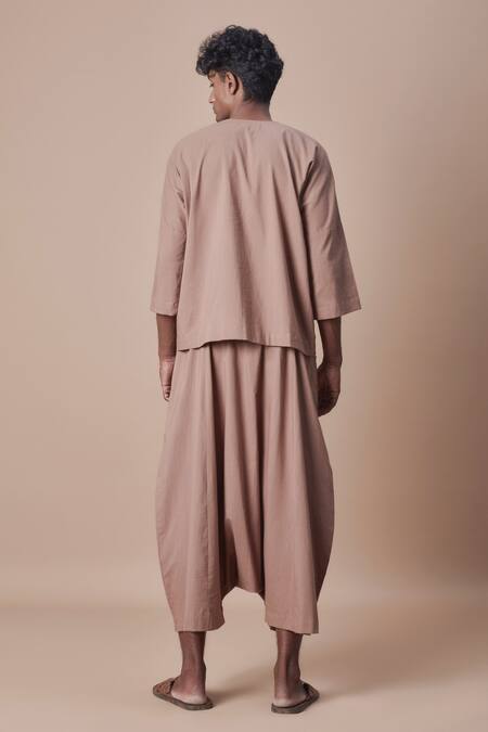Shop_MATI_Brown 100% Cotton Plain Handwoven Harem Pant _at_Aza_Fashions