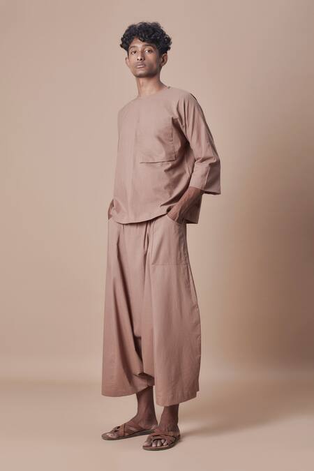 Shop_MATI_Brown 100% Cotton Plain Handwoven Harem Pant _Online_at_Aza_Fashions