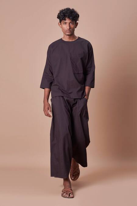 Buy_MATI_Black 100% Cotton Handwoven T-shirt And Harem Pant Set_Online_at_Aza_Fashions