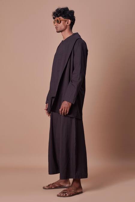 Buy MATI_1 Black 100% Cotton Shawl Collar Handwoven Jacket And Harem Pant Set Online at Aza Fashions Buy_MATI_1_Black 100% Cotton Shawl Collar Handwoven Jacket And Harem Pant Set_Online_at_Aza_Fashions