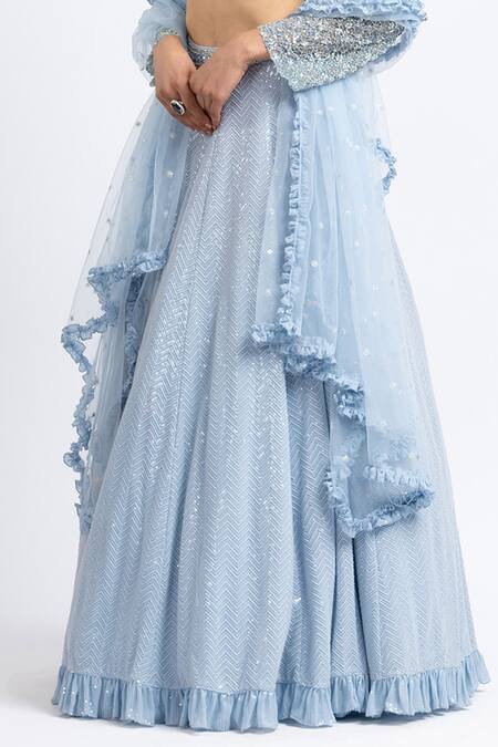 Nitika Gujral Blue Net, Tulle, Georgette Crystal, Cutdana, Resham, Sequin Work Lehenga Set at Aza Fashions Nitika Gujral_Blue Net, Tulle, Georgette Crystal, Cutdana, Resham, Sequin Work Lehenga Set _at_Aza_Fashions