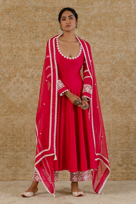 Devnaagri Chanderi Anarkali Palazzo Set 