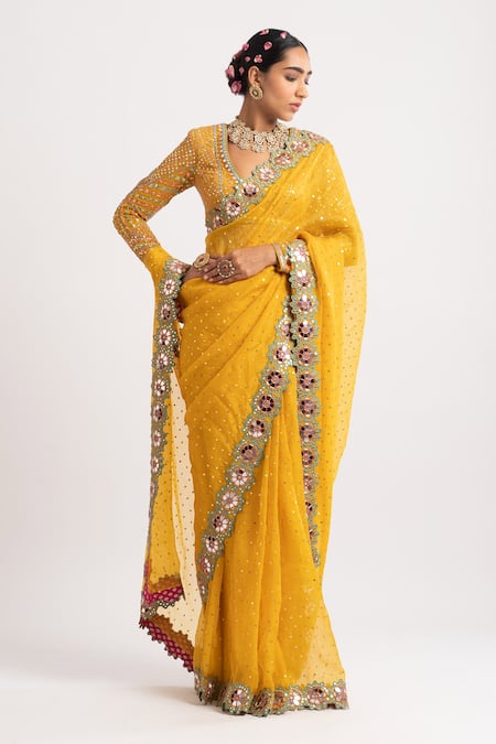 Vvani by Vani Vats Mirror Embroidered Saree With Blouse 