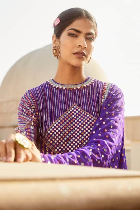 Shop Vvani By Vani Vats Purple Georgette Lining Silk Blend Geometric Motif Embroidered Kurta Set Online at Aza Fashions Shop_Vvani By Vani Vats_Purple Georgette Lining Silk Blend Geometric Motif Embroidered Kurta Set _Online_at_Aza_Fashions
