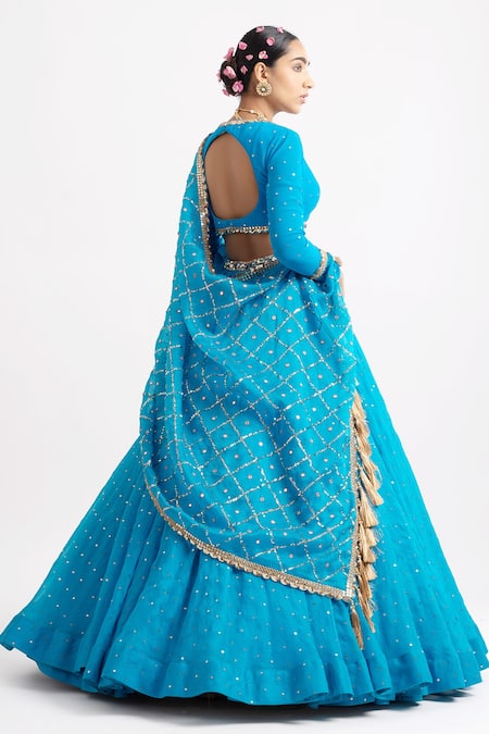 Shop Vvani By Vani Vats Blue Lehenga And Dupatta Organza Blouse Georgette Lining Embroidered Set at Aza Fashions Shop_Vvani By Vani Vats_Blue Lehenga And Dupatta Organza Blouse Georgette Lining Embroidered Set _at_Aza_Fashions