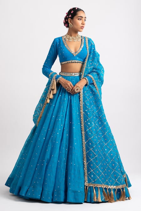 Buy Vvani By Vani Vats Blue Lehenga And Dupatta Organza Blouse Georgette Lining Embroidered Set Online at Aza Fashions Buy_Vvani By Vani Vats_Blue Lehenga And Dupatta Organza Blouse Georgette Lining Embroidered Set _Online_at_Aza_Fashions