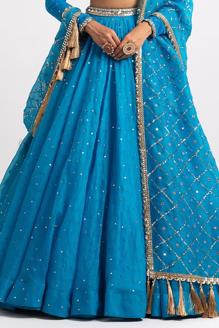 Vvani By Vani Vats Blue Lehenga And Dupatta Organza Blouse Georgette Lining Embroidered Set at Aza Fashions Vvani By Vani Vats_Blue Lehenga And Dupatta Organza Blouse Georgette Lining Embroidered Set _at_Aza_Fashions
