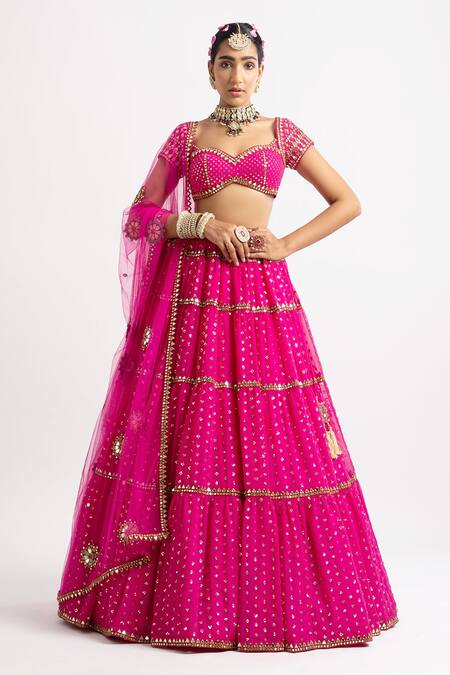 Vvani by Vani Vats_Pink Lehenga And Blouse Georgette Dupatta  Net Multi Tiered Bridal Set _Online_at_Aza_Fashions