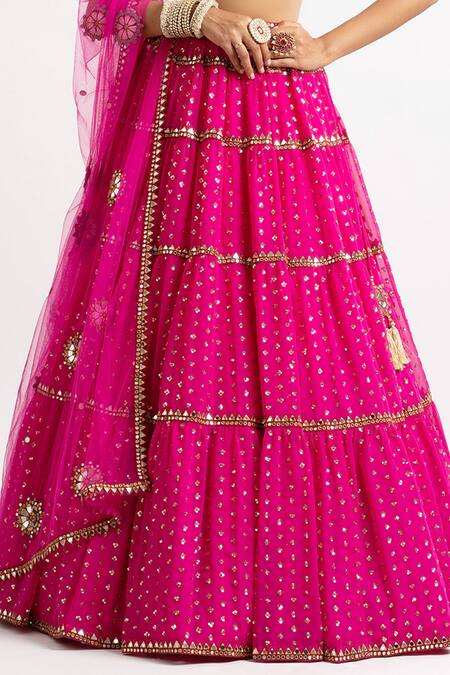 Vvani by Vani Vats_Pink Lehenga And Blouse Georgette Dupatta  Net Multi Tiered Bridal Set _at_Aza_Fashions