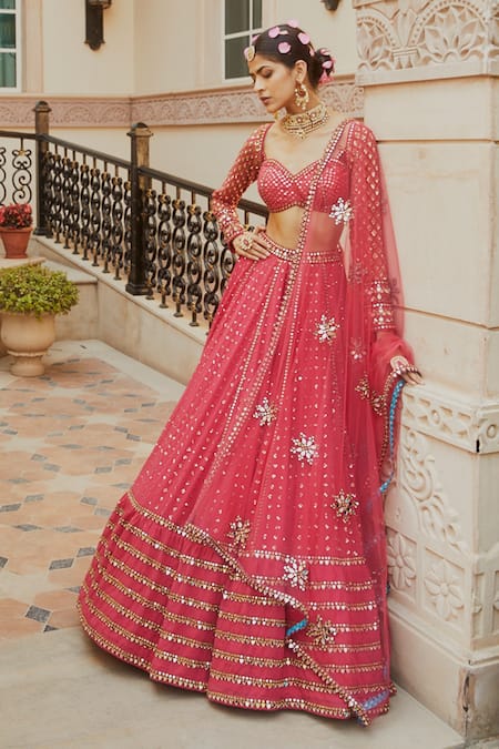 Buy Rani Pink Embroidered Lehenga Online in USA with Cape Set – Pure  Elegance