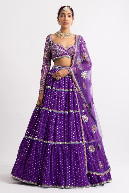 Vvani By Vani Vats_Purple Lehenga And Blouse Georgette Dupatta  Net Multi Tiered Embroidered Set _at_Aza_Fashions