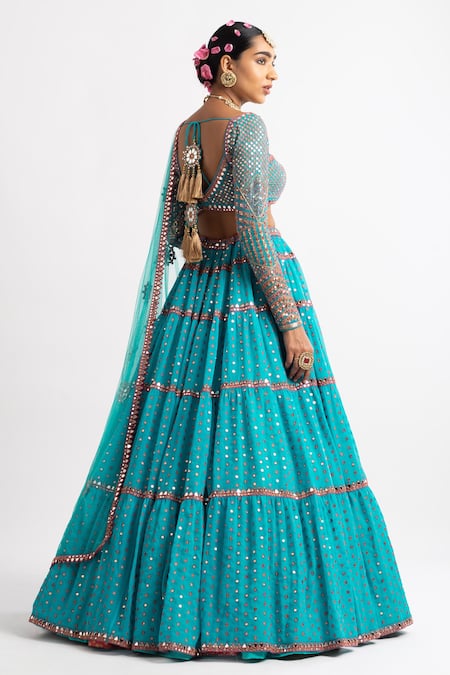 Vvani By Vani Vats Tiered Mirror Embroidered Lehenga Set 