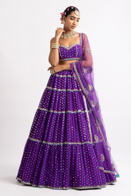 Vvani by Vani Vats Noodle Strap Blouse & Tiered Lehenga Set 