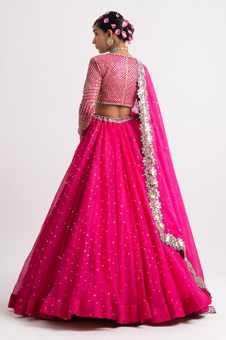 Shop_Vvani By Vani Vats_Pink Lehenga And Dupatta Organza Blouse Georgette Lining Set With Embroidered _at_Aza_Fashions
